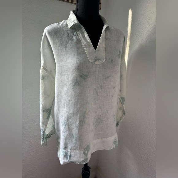 Rachel Zoe Tie Dye Mint & Ivory Linen Blouse - Picture 11 of 16